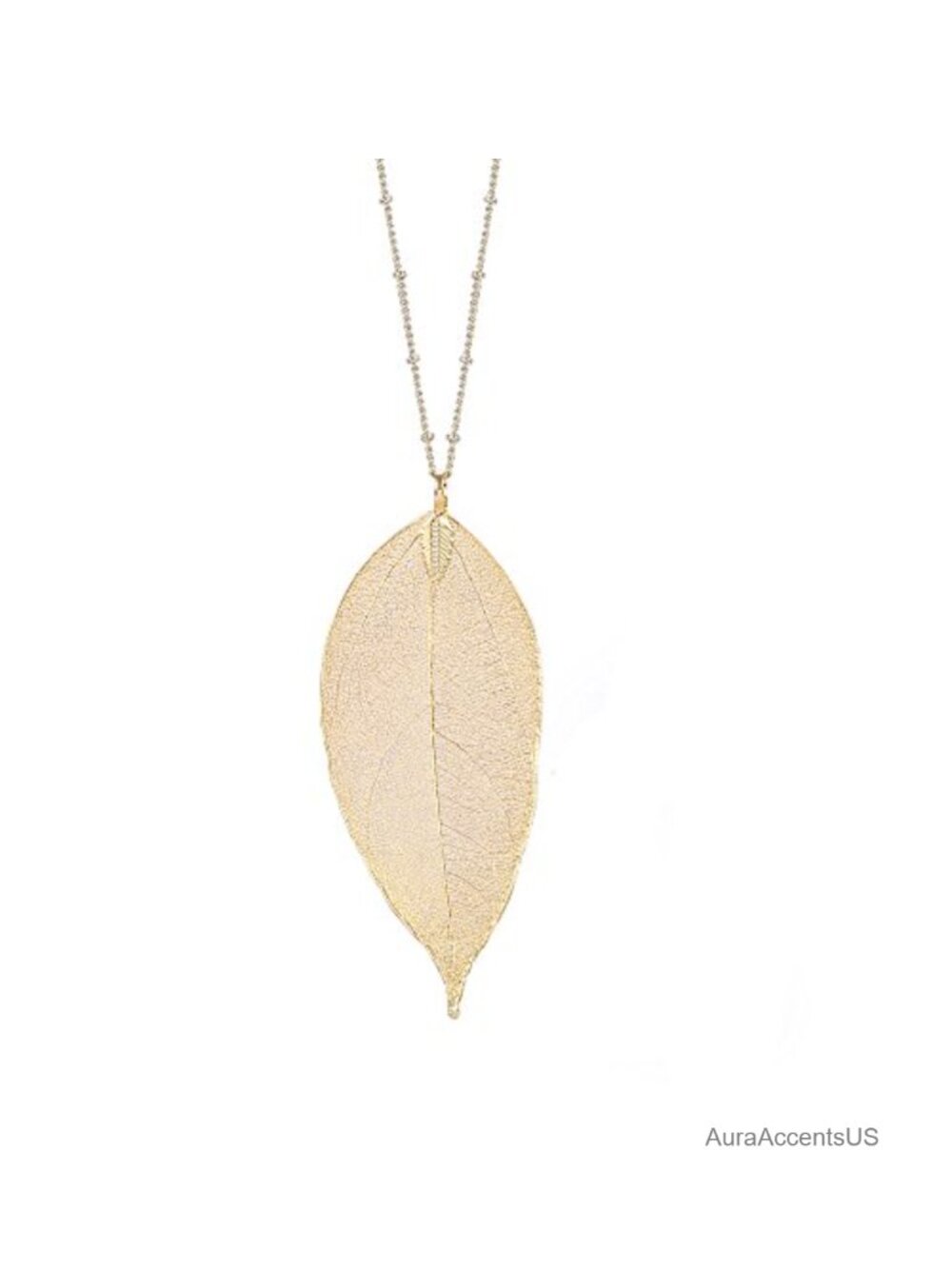 14K Gold Plated Real Leaf Pendant Necklace Earring Jewelry Set BOHO